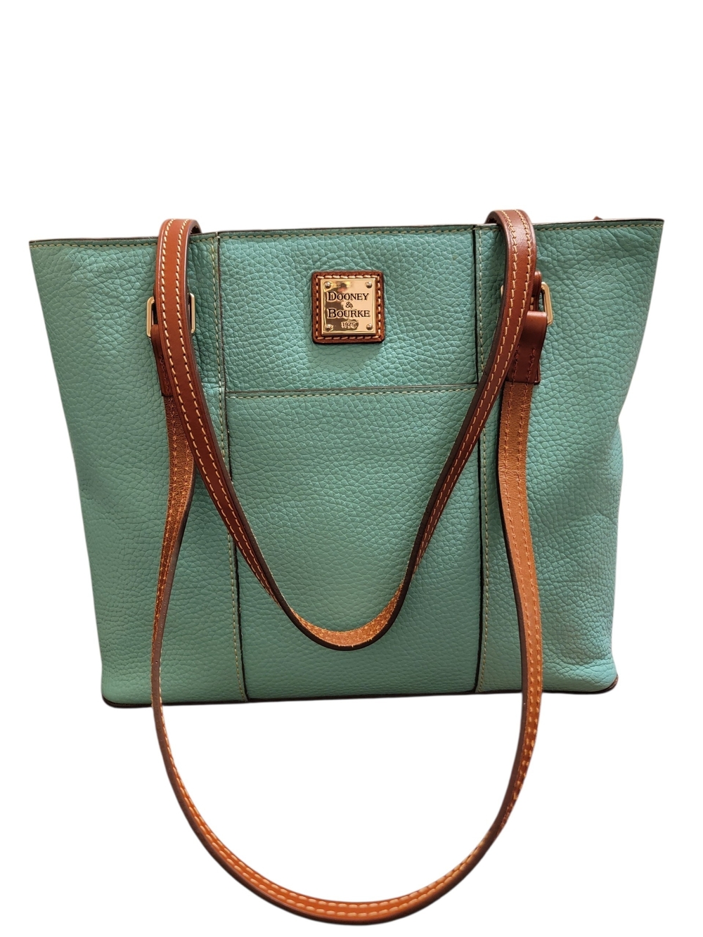 Dooney & Bourke Mint Green Leather Tote with Brown Straps